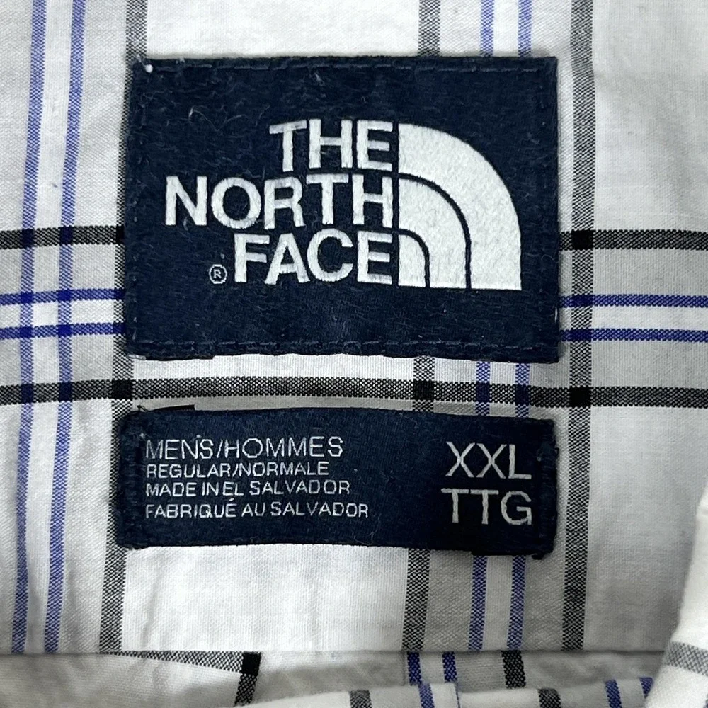 The North Face Shirt Mens 2XL White Blue Plaid Short Sleeve Button‎ Front